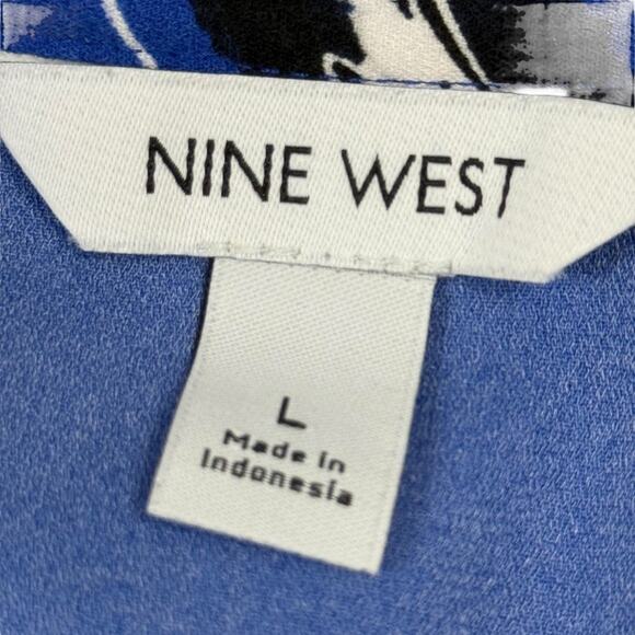 Nine West Womens Blue Floral Long Sleeve Button Up Shirt Dress Belted sz Large - Picture 16 of 16